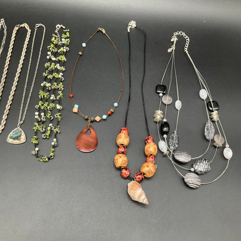 Vintage to Modern Costume Jewelry Lot of 11 Necklaces Pendants Beaded Chains