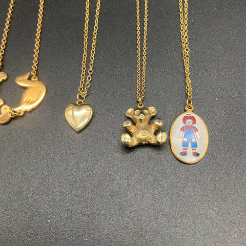 Vintage Gold Tone Children's Necklace Lot 5pc Avon Ducks Ronald McDonald Heart
