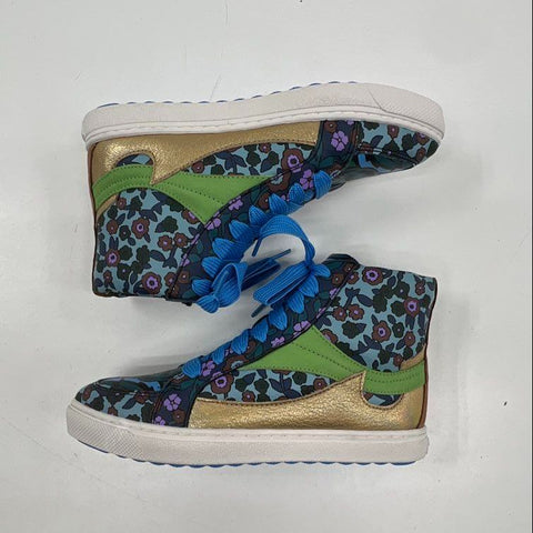 Coach C203 Floral Leopard Print Metallic Gold High Top Sneakers Women's Size 8
