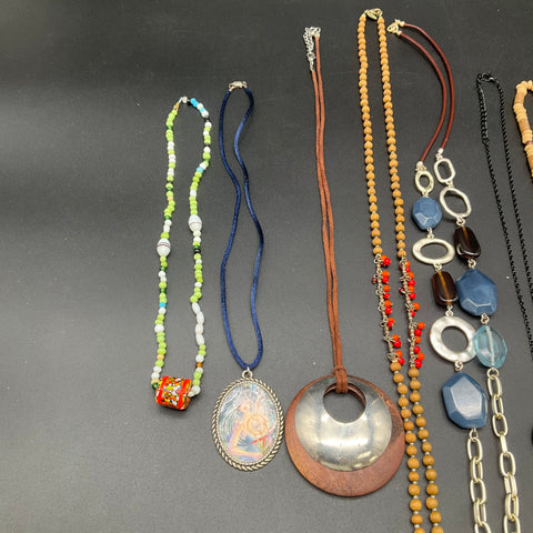 Boho Eclectic Fashion Necklace Lot of 11 Beaded Statement Filigree Pendants