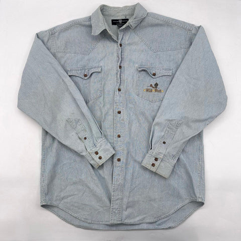 Vintage 1995 Looney Tunes Warner Bros Wild West Striped Western Shirt Sz L