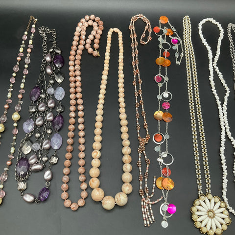 Vintage to Modern Costume Jewelry Lot 0.9 lbs Beaded Faux Pearl 9 Necklaces