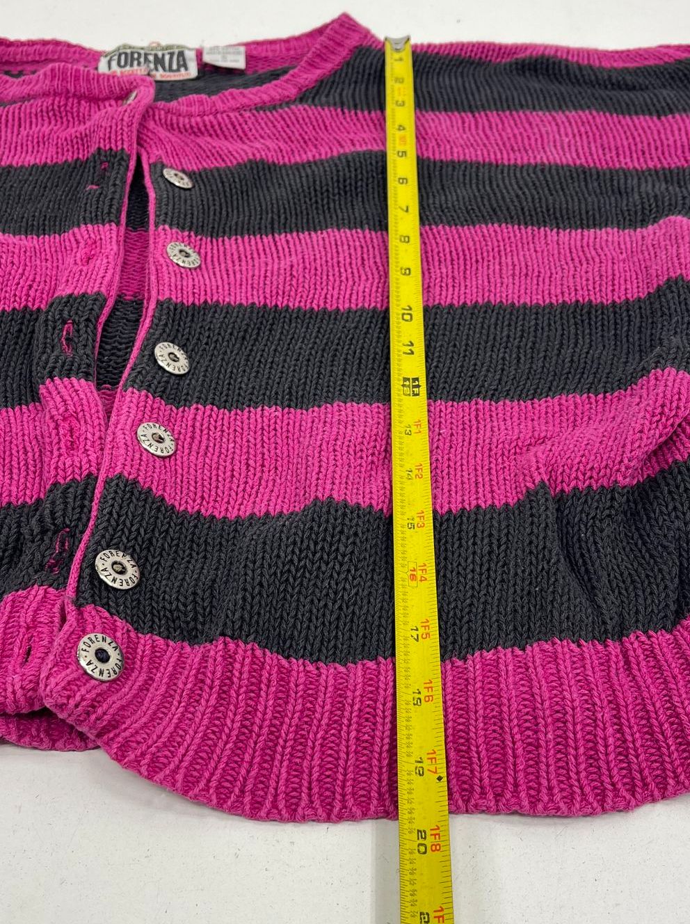 Vintage 80s Forenza Pink Black Striped Ramie Cotton Cardigan Sweater Womens S