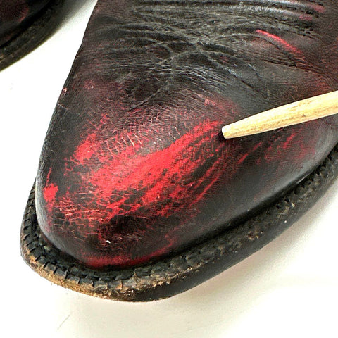 Nocona Black Red Rub Off Leather Western Cowboy Boots Men's Size 10.5 EE