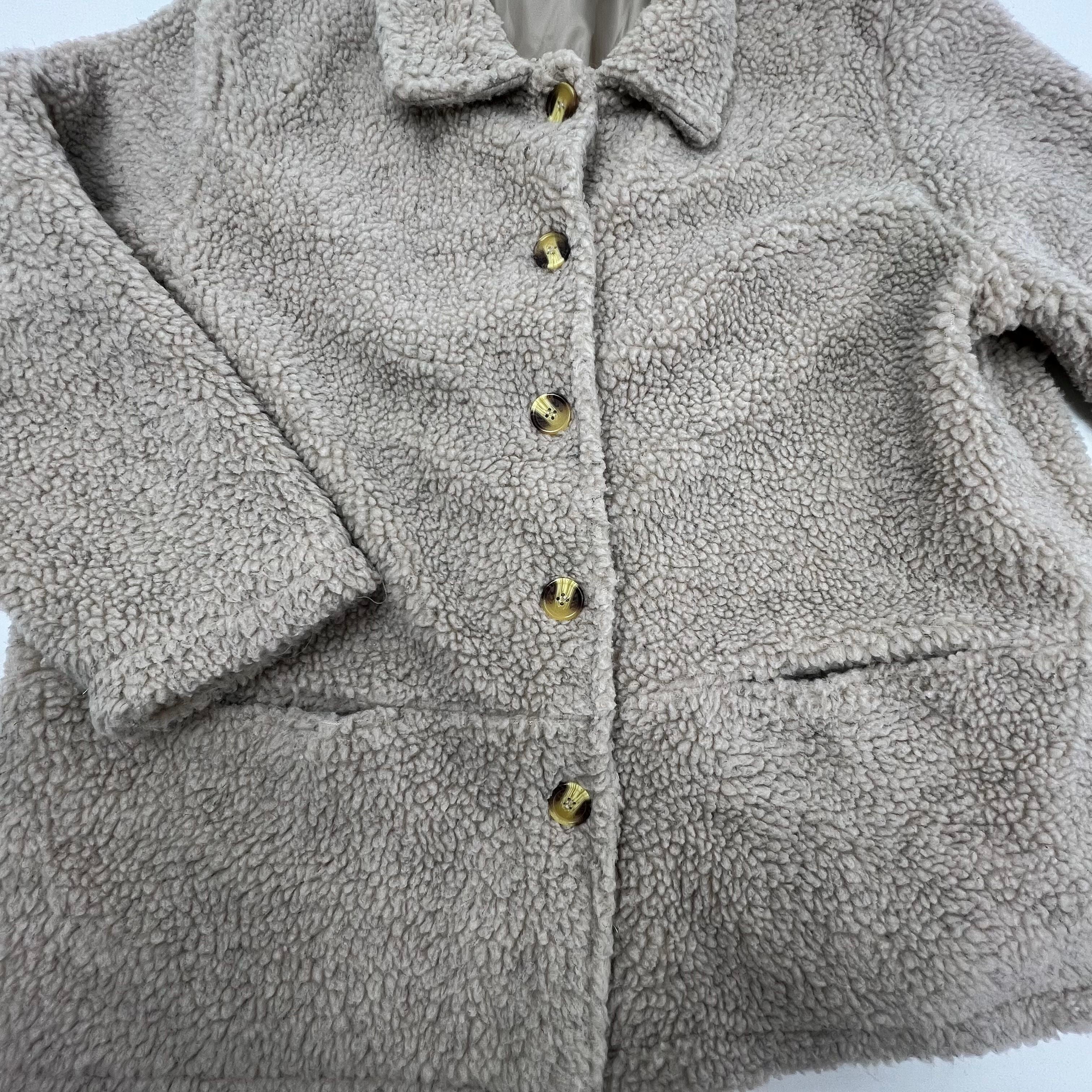 Vintage Damart Beige Sherpa Teddy Fleece Button Front Jacket Coat Womens XL