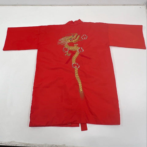 Vintage Japanese Kimono Robe Red Acetate Embroidered Dragon Made in Japan