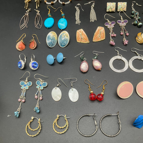 Vintage & Modern Costume Jewelry Earring Lot 45+ Pairs Whimsical Boho Floral