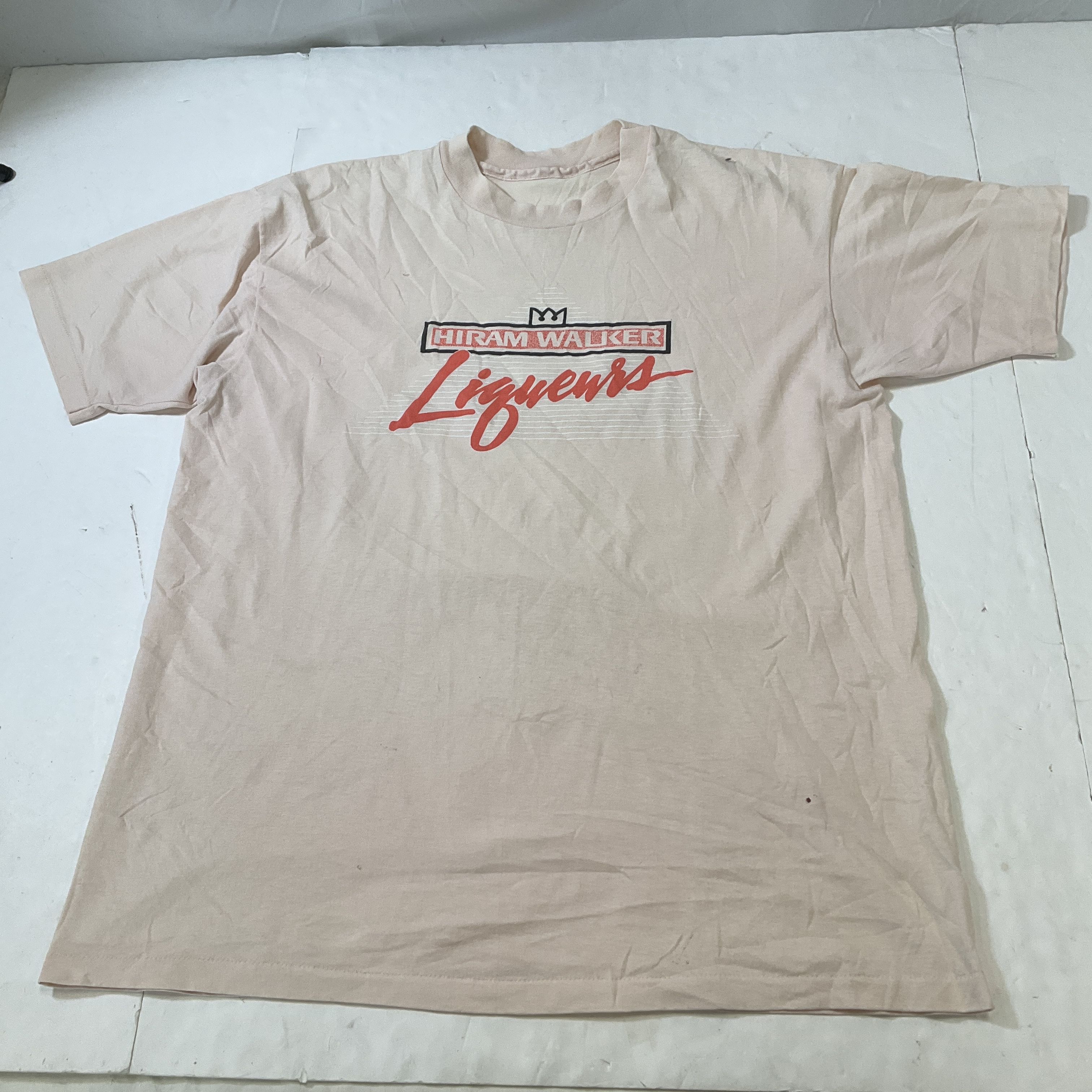 Hiram Walker Liqueurs Pale Pink Vintage Single Stitch T-Shirt Men's Size L