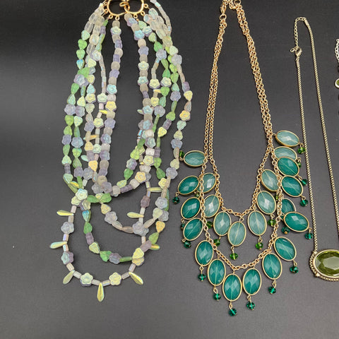 Vintage & Modern Green Fashion Jewelry Lot 8 Necklaces Beaded Statement Pendant