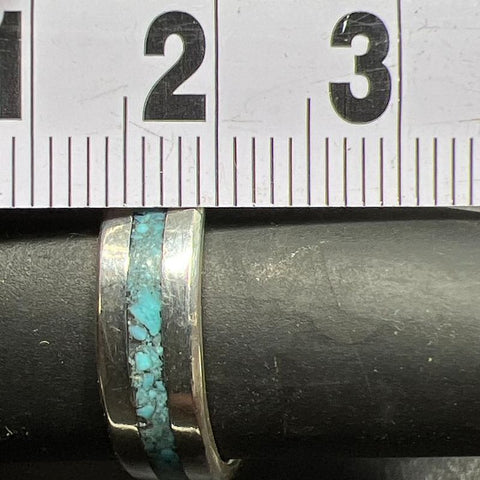 925 Sterling Silver Turquoise Chip Band Ring Size 8 4.20g