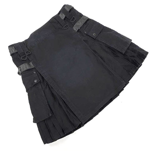 The Kilted Nation Men's Black Utility Cargo Kilt D-Rings Pleated Sz 40