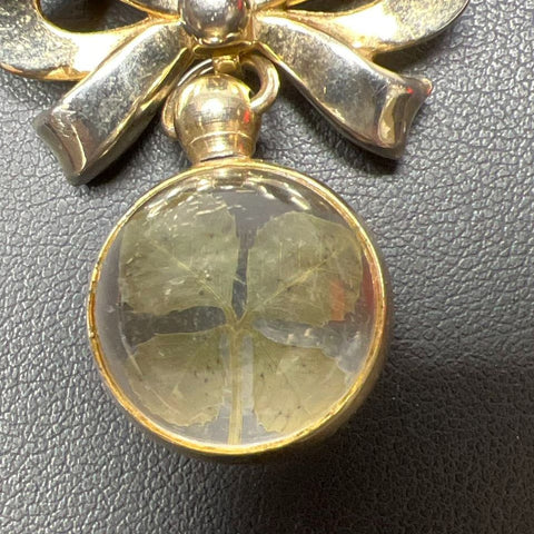 Vintage Coro Bow Four Leaf Clover Brooch 9g