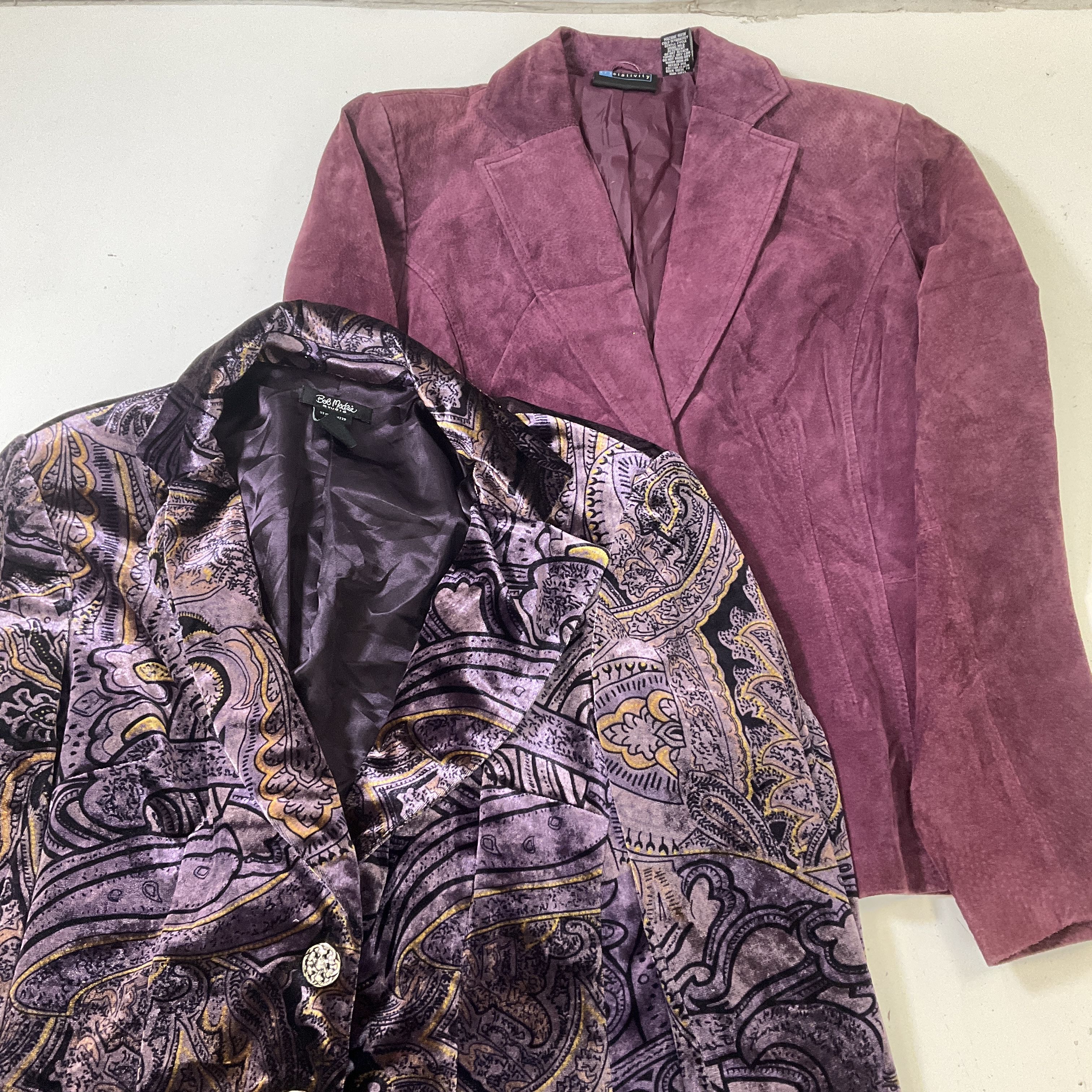 2 Vintage Y2K Women's Blazers Purple Suede Velvet Sz L/12 Bob Mackie Relativity