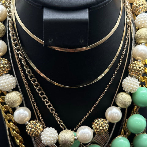 Modern Costume Jewelry Lot of 2 Statement Necklaces Faux Pearl Faceted Beads