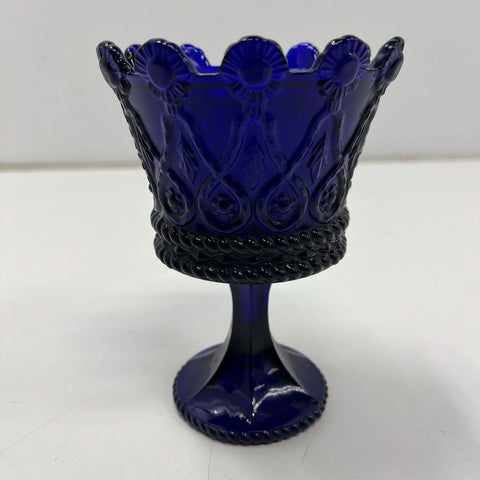 Vintage EAPG Crown Pattern Compote Cobalt Blue Pedestal Candy Dish 7.5"