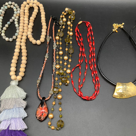 Vintage to Modern Costume Jewelry Lot 10 Necklaces Pendants Beaded Tassel