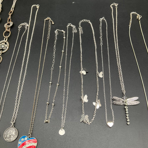 Vintage & Modern Costume Jewelry Lot 14 Necklaces Dragonfly Filigree Heart