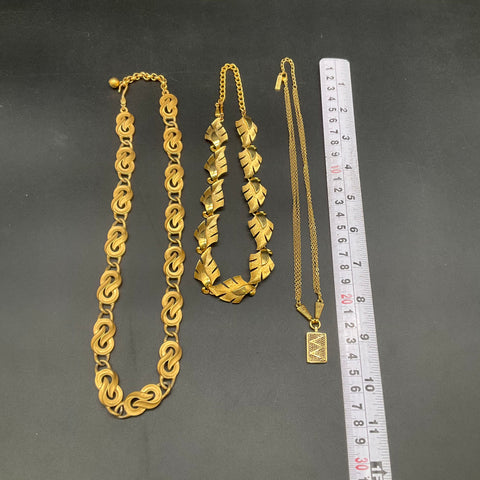 Vintage Napier Gold Tone Necklace Lot of 3 Geometric Leaf Ribbon Link Jewelry
