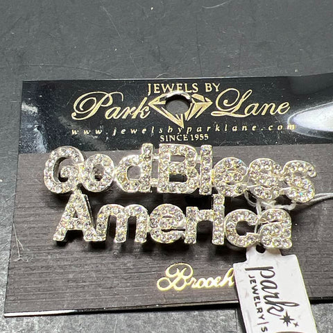Vintage Park Lane God Bless America Rhinestone Pave Brooch Pin Silver Tone NWT