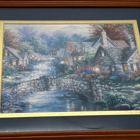 Set 3 Unsigned Cottage Landscape Prints 16x13 Kinkade Style Framed