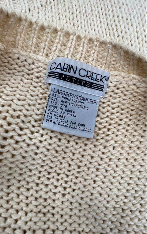 Vintage 90s Cabin Creek Women's Cream Floral Embroidered Cardigan Sz L P