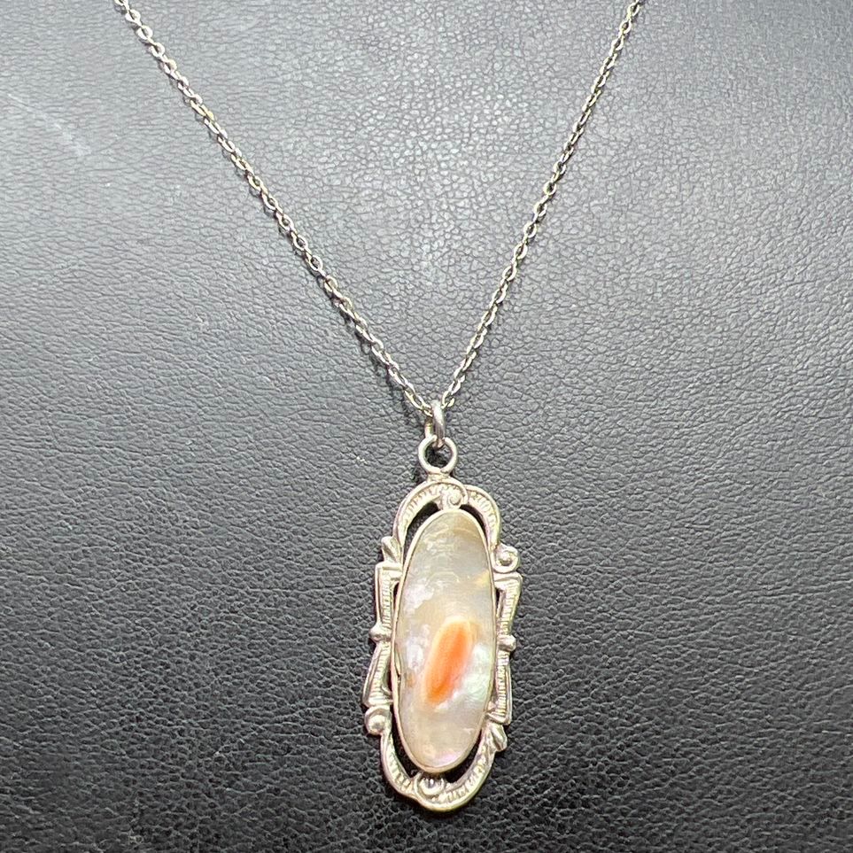 Sterling Silver Abalone Shell Pendant Necklace 3.51g