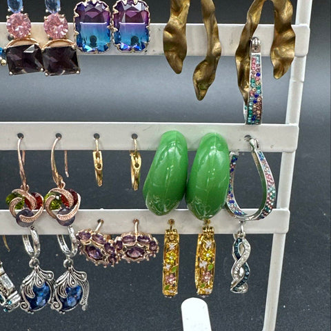 Fashion Costume Jewelry Earring Lot of 24 Pairs Statement Hoops Dangles Crystal