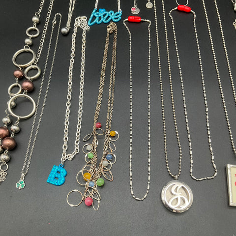 Fashion Costume Jewelry Lot of 14 Silver Tone Necklaces Pendants Charms Love
