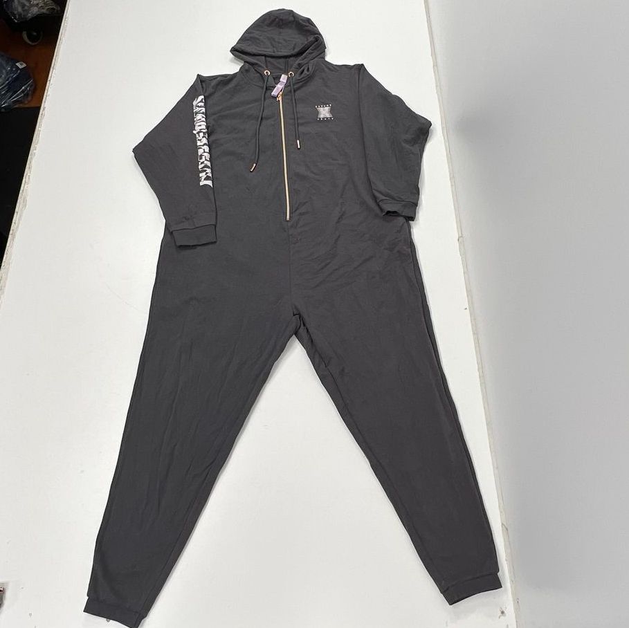 Savage Fenty Gray Hooded Full Zip Logo Jumpsuit Romper Onesie Women's 3X