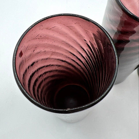 Pressed Glass Amethyst Purple Swirl Tumbler Set 3 Piece 8 Inch Vintage