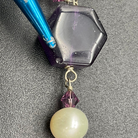 Sterling Silver 925 Amethyst & Pearl Artisan Handcrafted Necklace Purple 26"