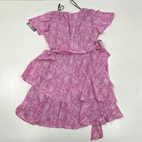 Tahari Arthur S. Levine Women's Pink Snake Tiered Ruffle Wrap Dress Sz 14 NWT