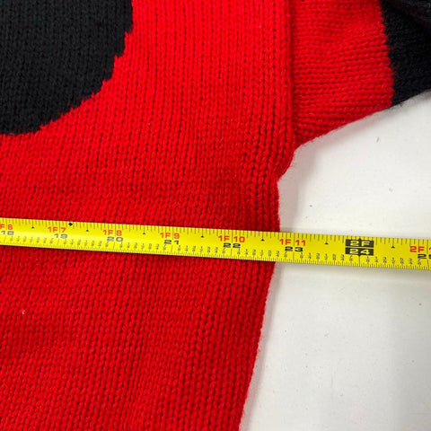 Vintage 90s Mickey & Co. Men's Red Knit Sweater Mickey Mouse Face Striped L