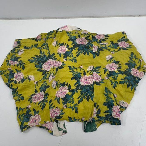 Anthropologie Peony Kimono Yellow Green Floral Open Front Jacket Cardigan