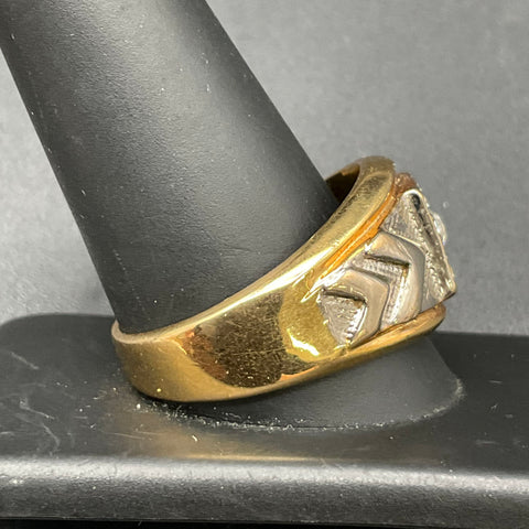 Vintage Two-Tone 18KGE Men's Signet Ring Clear Rhinestones Size 13 10.8g