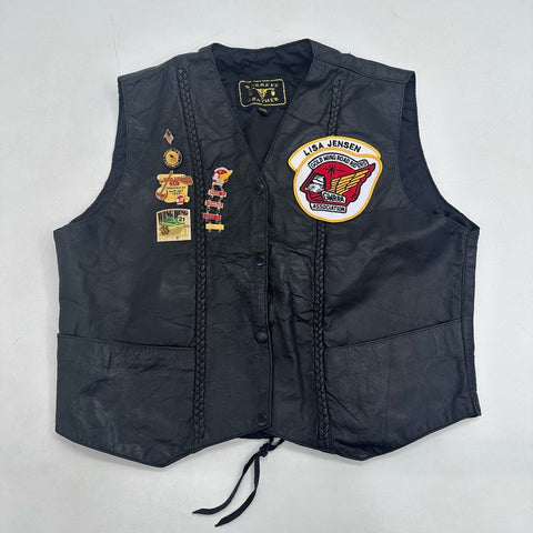 Vintage 90s Barney's Leather GWRRA Gold Wing Biker Vest Patches Sz XXL
