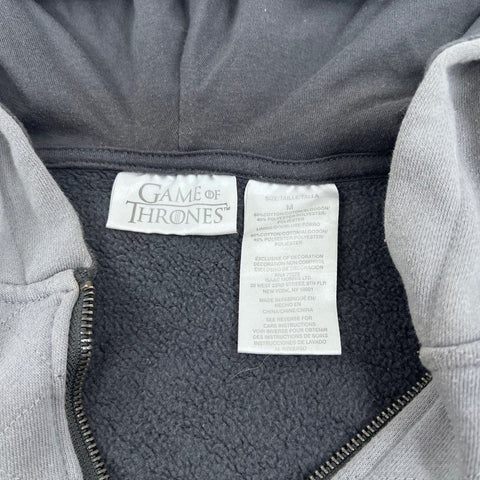 Game of Thrones Men's Gray House Stark Direwolf Asymmetric Zip Hoodie Sz M