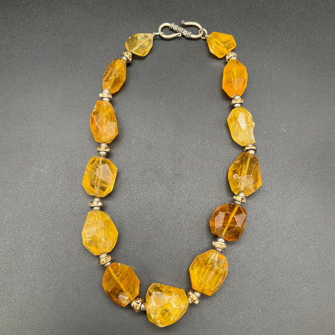 Yellow & Clear Crystal Costume Jewelry Set Necklace & Bracelet