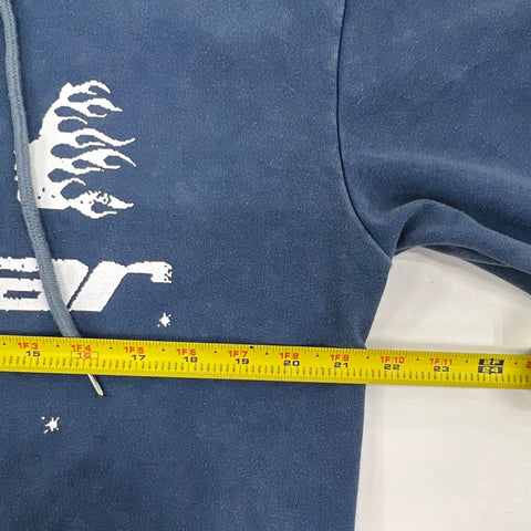 ZZG Men's Blue Faded Washed Streetwear Graphic Pullover Hoodie Sz M