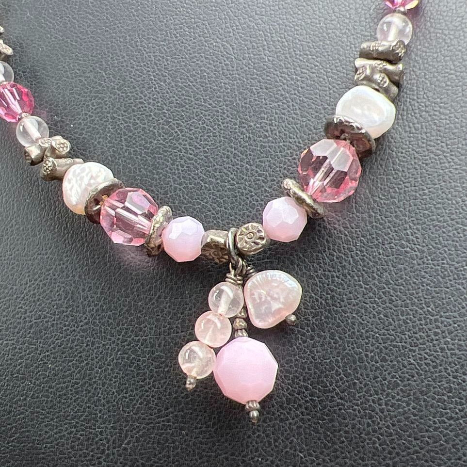 Pearl & Pink Bead Sterling Silver Necklace
