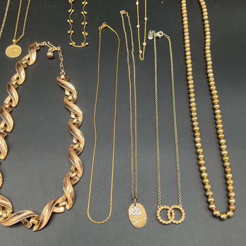 Vintage Costume Jewelry Lot of 11 Necklaces Gold Silver Tone Zodiac Choker