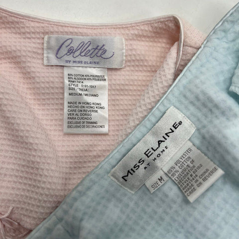 Miss Elaine Women's Robe Duster Lot of 2 Pink Blue Waffle Knit Embroidered M