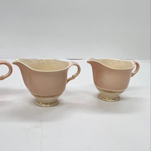 American Limoges Federal Coral Pink 22K Gold Serving Set Gravy Sugar Creamer 4pc