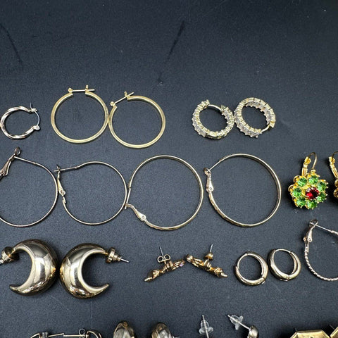Vintage & Modern Costume Jewelry Lot 30+ Pairs Earrings Hoops Drops Studs