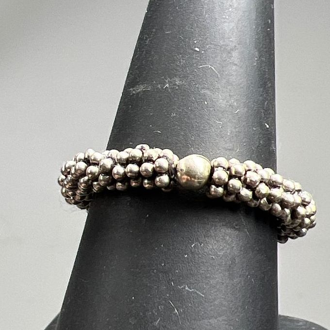 Sterling Silver Beaded Stretch Ring Size 8