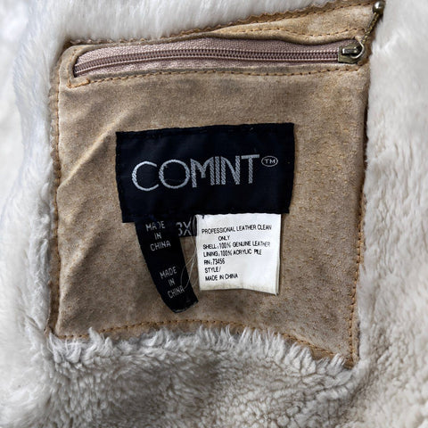 Vintage 90s Comint Hooded Suede Leather Faux Fur Lined Coat Sz 1X