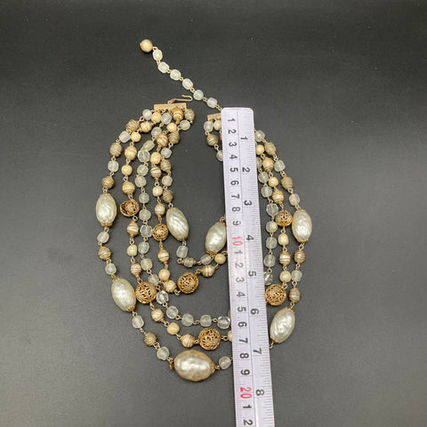 Vintage Kramer Gold Tone Multi-Strand Faux Baroque Pearl Glass Bead Necklace