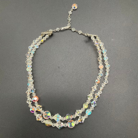 Vintage AB Crystal Jewelry Lot 5pc Necklace Bracelet Clip-On Earrings Set