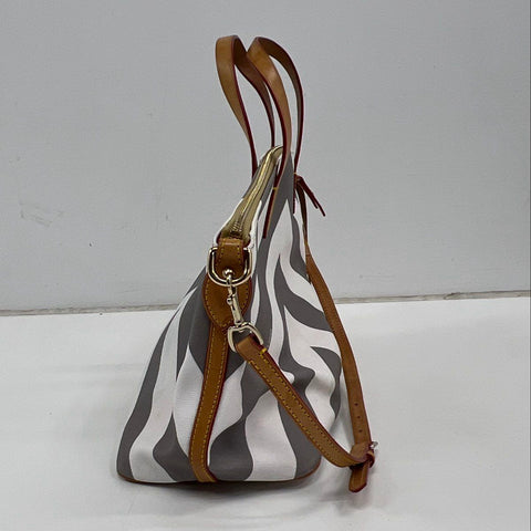 Dooney & Bourke Grey White Chevron Coated Canvas Satchel Bag Crossbody