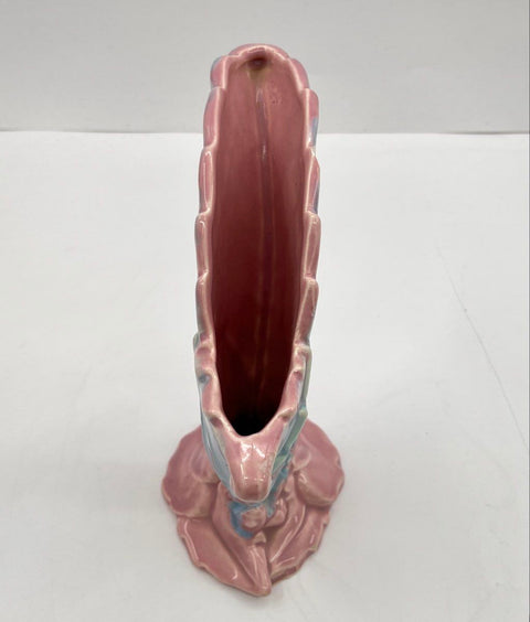 Vintage Royal Haeger Shell Vase Iridescent Drip Glaze Pink Green Blue 9 Inch